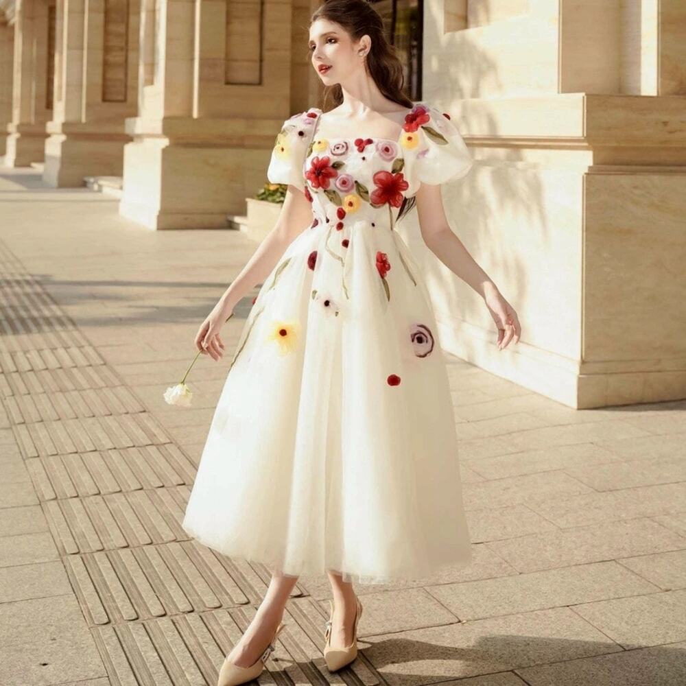 The Maven Floral Appliqué Tulle Dress – Celebrity Favorite Size S